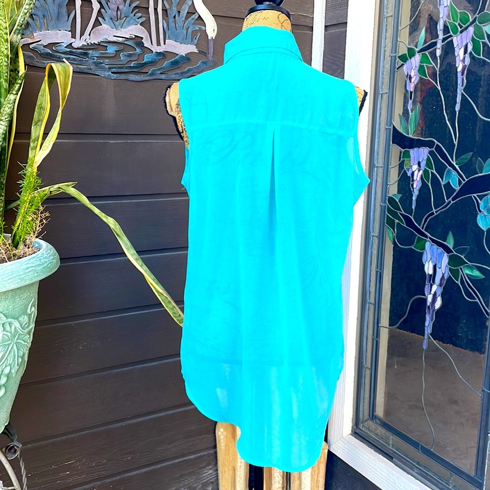 Anthropologie Teal Sheer Tunic - Picture 3 of 4